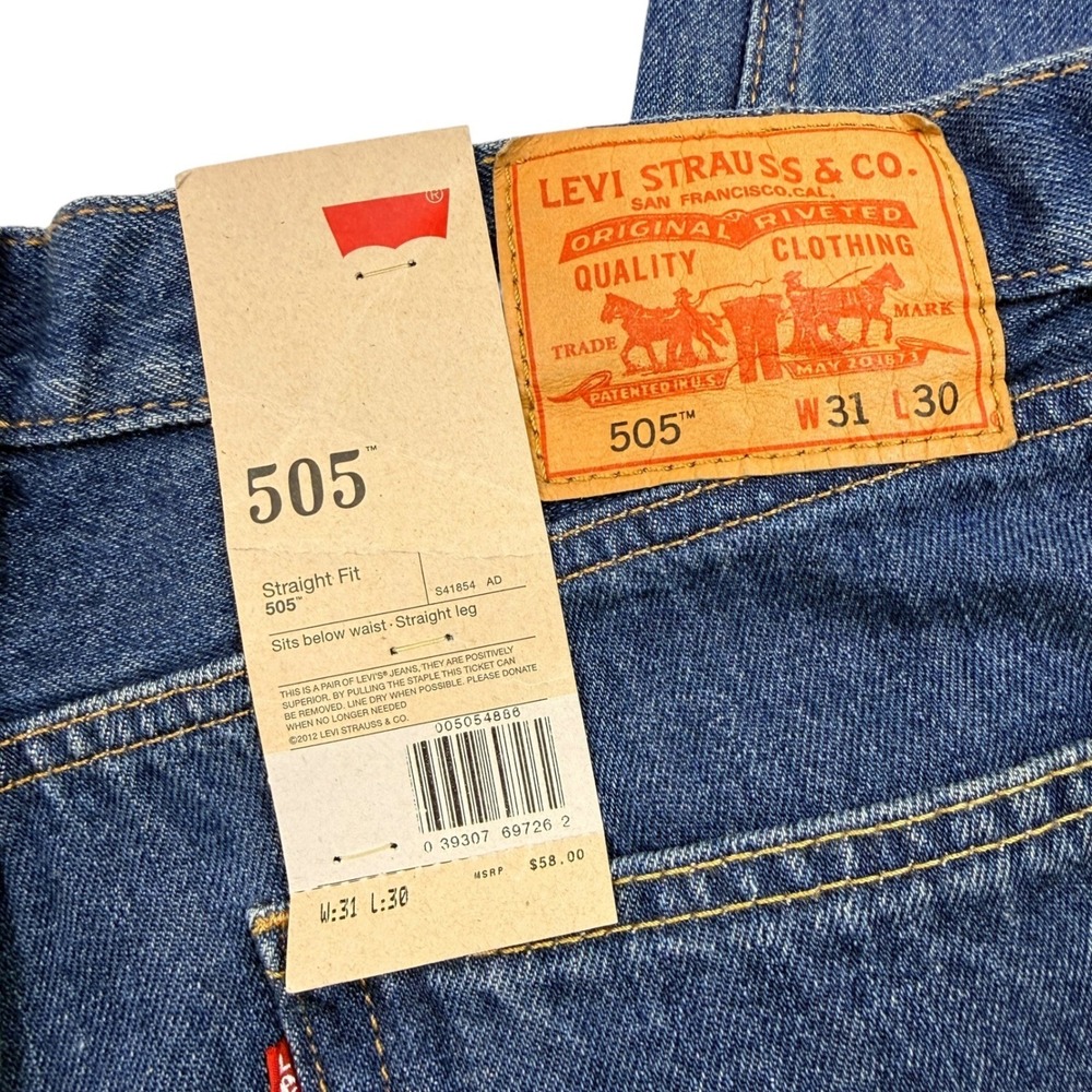 Levis 505 Regular Fit Straight Leg Jeans Mens 31x30 Dark Wash Blue NWT 005054886 - Picture 5 of 7